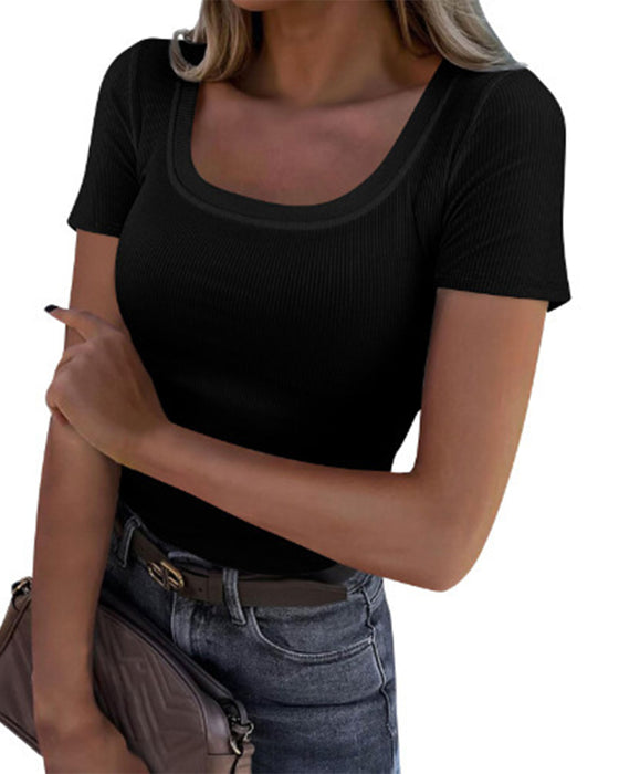 T-Shirt Col En U Manches Courtes Ajusté