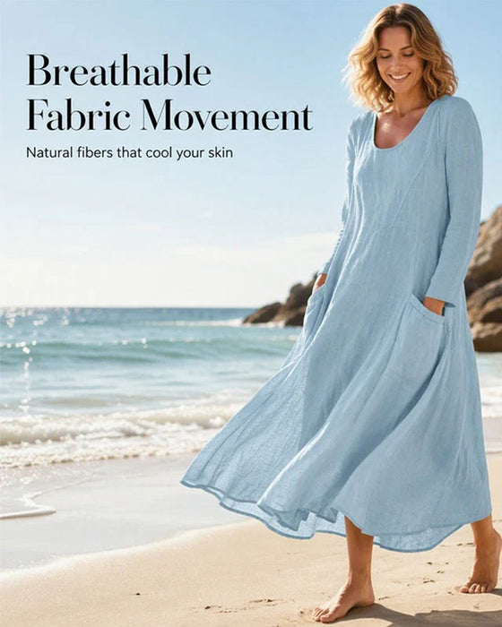 Robe Unie Manche Longue Col Rond