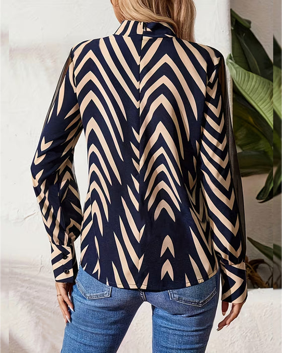 Blouse décontractée à motifs géométriques et manches longues