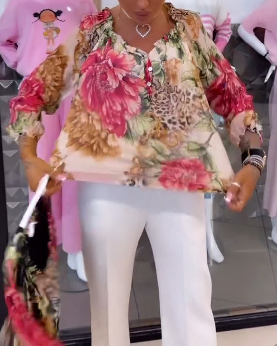 Chemisier Col V Imprimé Fleuri