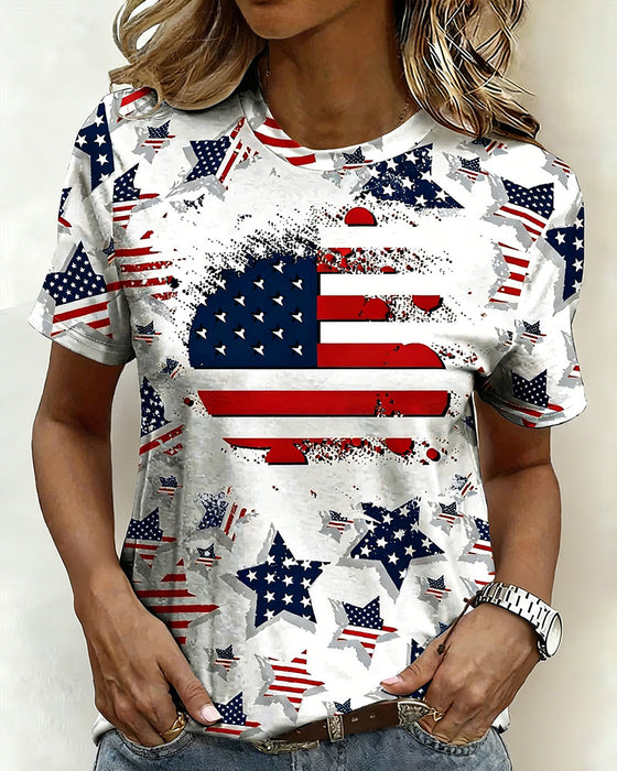 T-Shirts Distressed Drapeau Imprimé Intégral Manches Courtes
