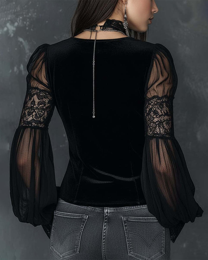 Blouse Boutonnée V-Col Manche Bouffante