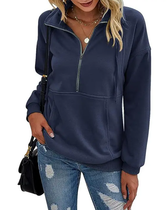 Sweat Unie Revers Fermeture Éclair Poche
