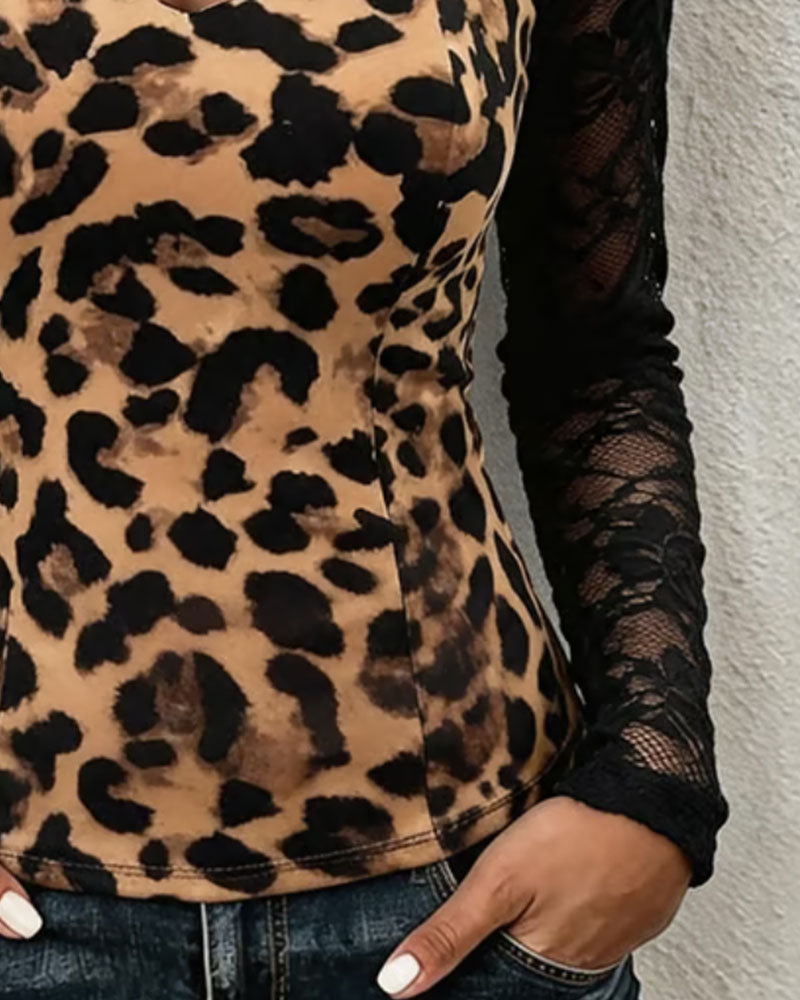 Haut Léopard Patchwork Tendance