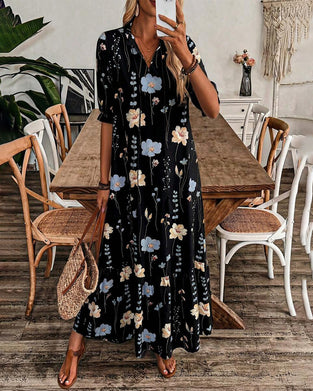Robe Florale Revers Maxi