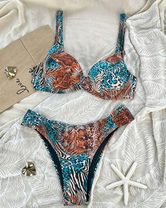 Bikini Léopard Imprimé Bloc De Couleur Bretelles