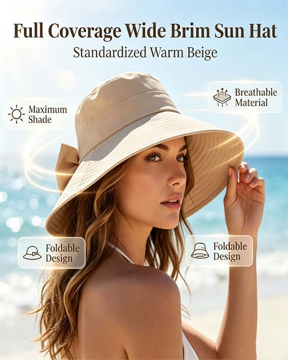 Chapeau Femmes Large Bord Pliable Nœud Soleil
