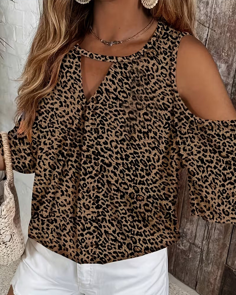 Blouse Imprimé Léopard Épaules Dégagées Mode
