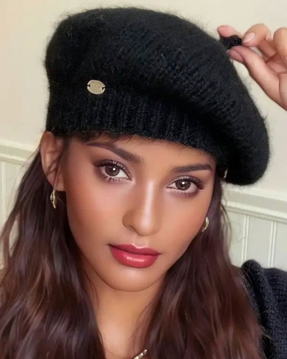 Femme Béret Bonnet En Tricot Uni