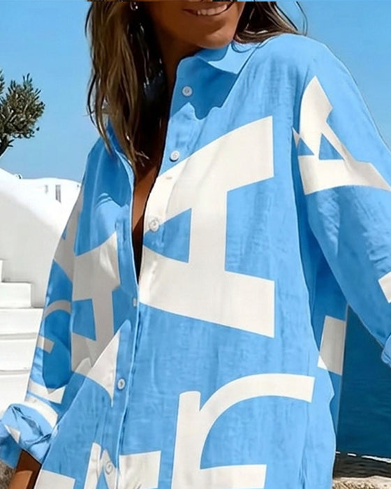 Robe Lettre Imprimé Bouton Manche Longue