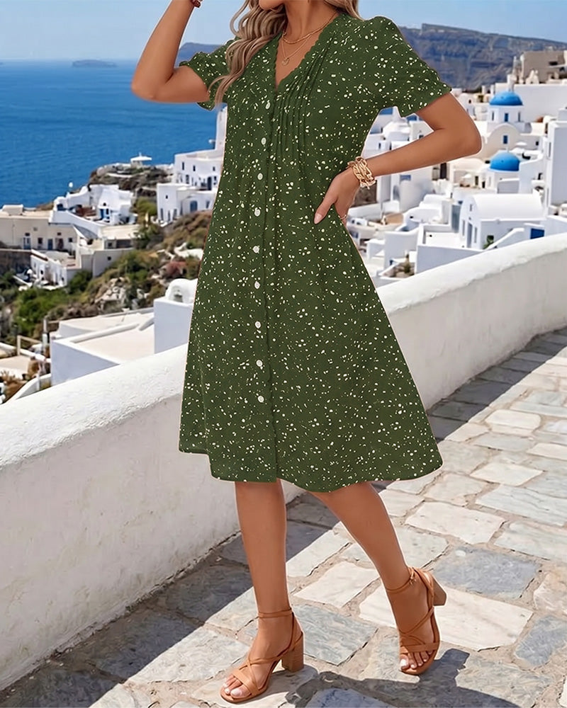 Robe Fleurie Col V Boutonnée Devant