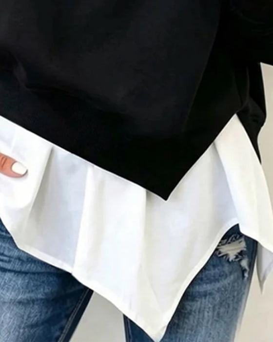 Sweatshirt Fausse Deux Pièces Patchwork À Col