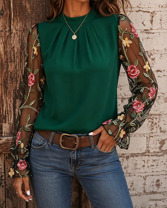 Blouse Mode Fleurie Col Mandarin