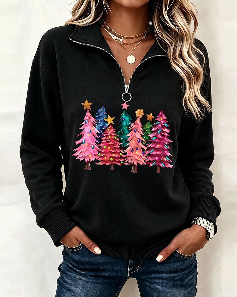 Sweat-Shirt Demi-Zip Sapin De Noël Imprimé