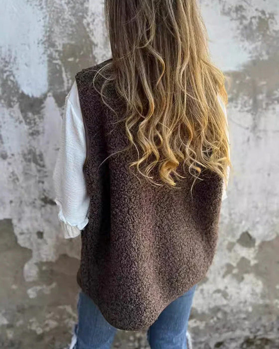 Gilet Femme Automne Boutonné Court Chaud