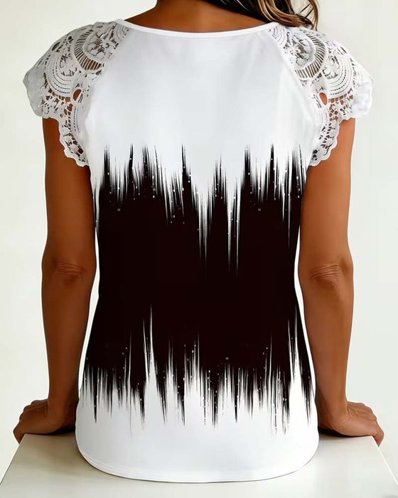Blouse Élégante Col En V Bloc De Couleur