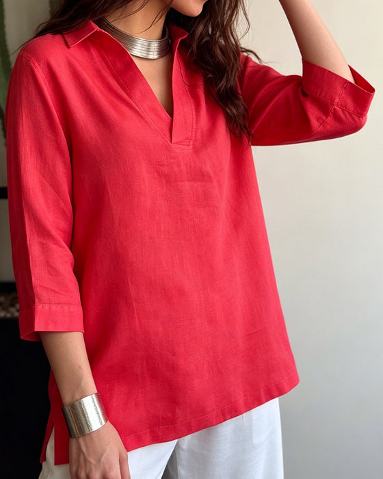 Blouse Décontractée Col-V Uni