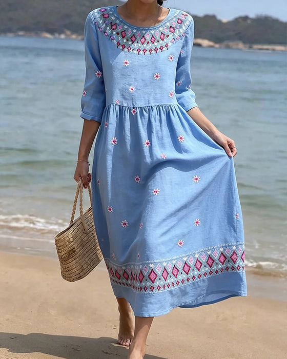 Robe Col Rond Daisy Demi Manche