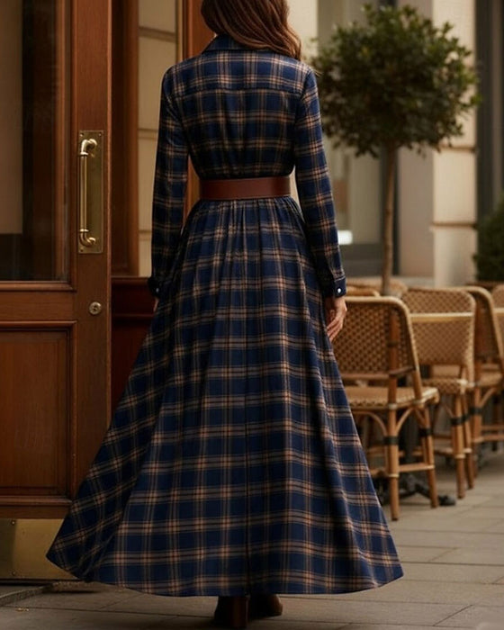 Robe À Carreaux Longue Chemise