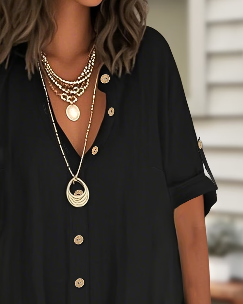 Robe Boutonnée Manches Courtes Chemise Décontractée