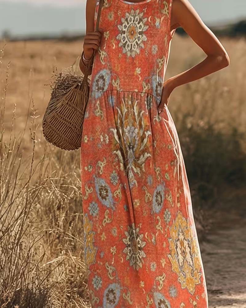 Robe Imprimé Ethnique Sans Manches Longue