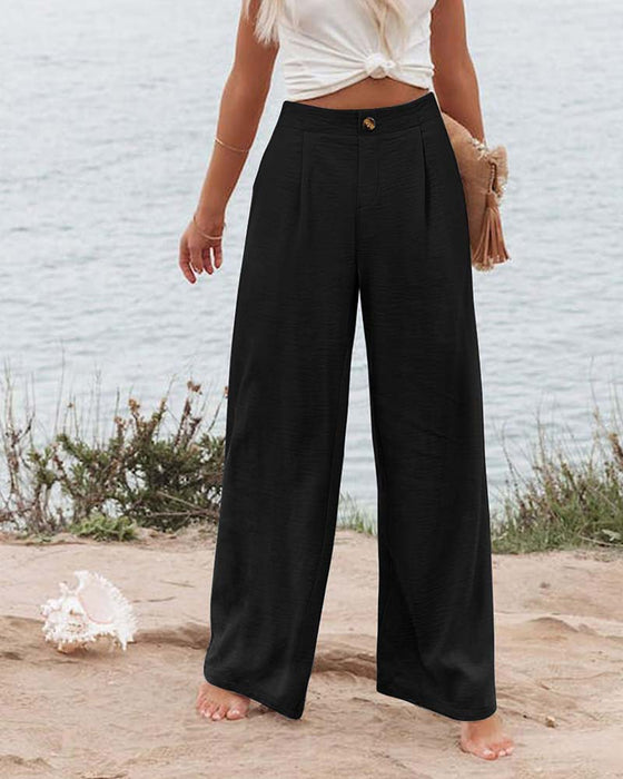 Pantalon Bouton Taille Élastique Large