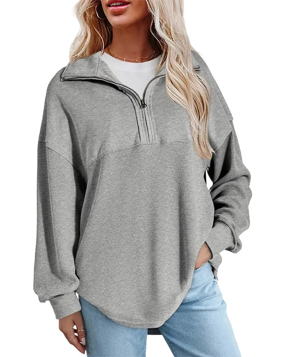 Sweatshirt Demi Fermeture Éclair Gaufré Patchwork