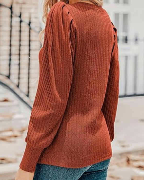 Haut uni à manches longues et col en V