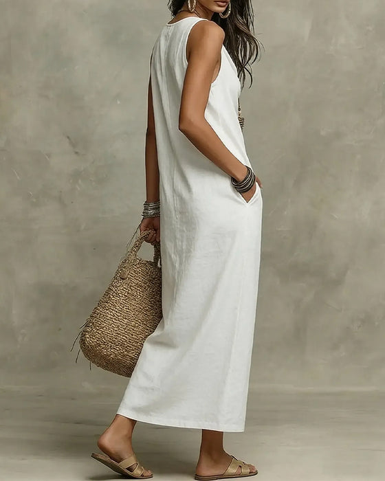 Robe Col Plissé Sans Manches