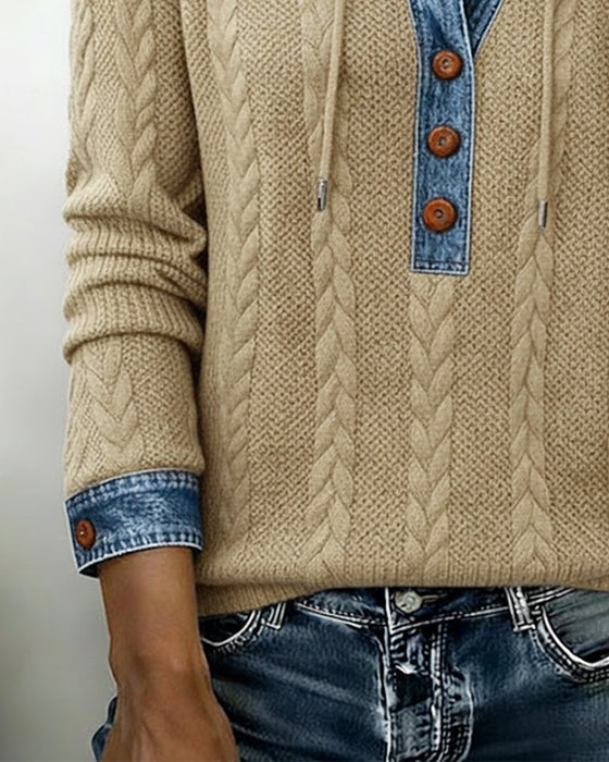 Sweat à capuche à coupe de couleur et boutons