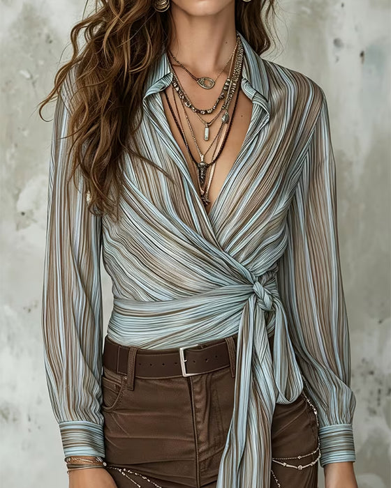 Blouse Revers Rayure Twist Nœud