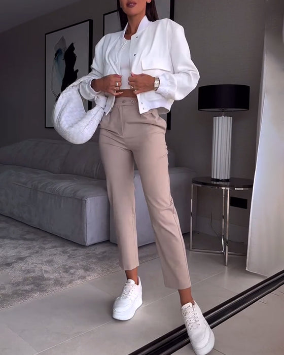 Pantalon de costume décontracté à poches de couleur unie