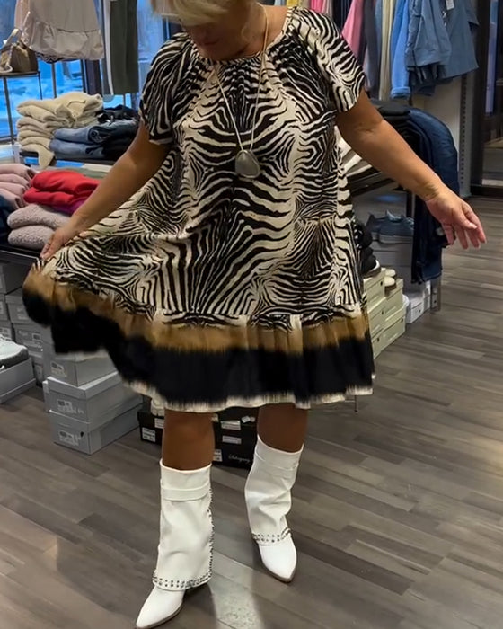 Robe Ample Col Rond Manches Courtes Imprimée