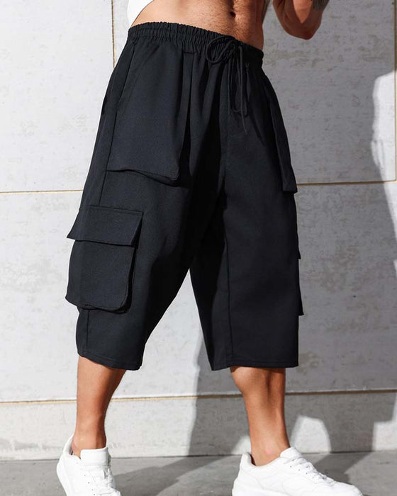 Pantalon Taille Élastique Poche Unie Cargo