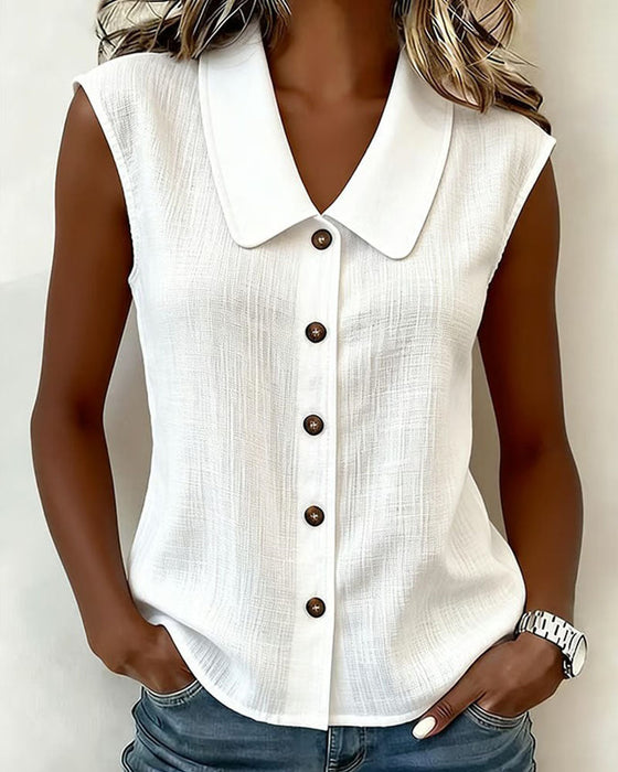 Chemise Sans Manches Col En Lin-Coton