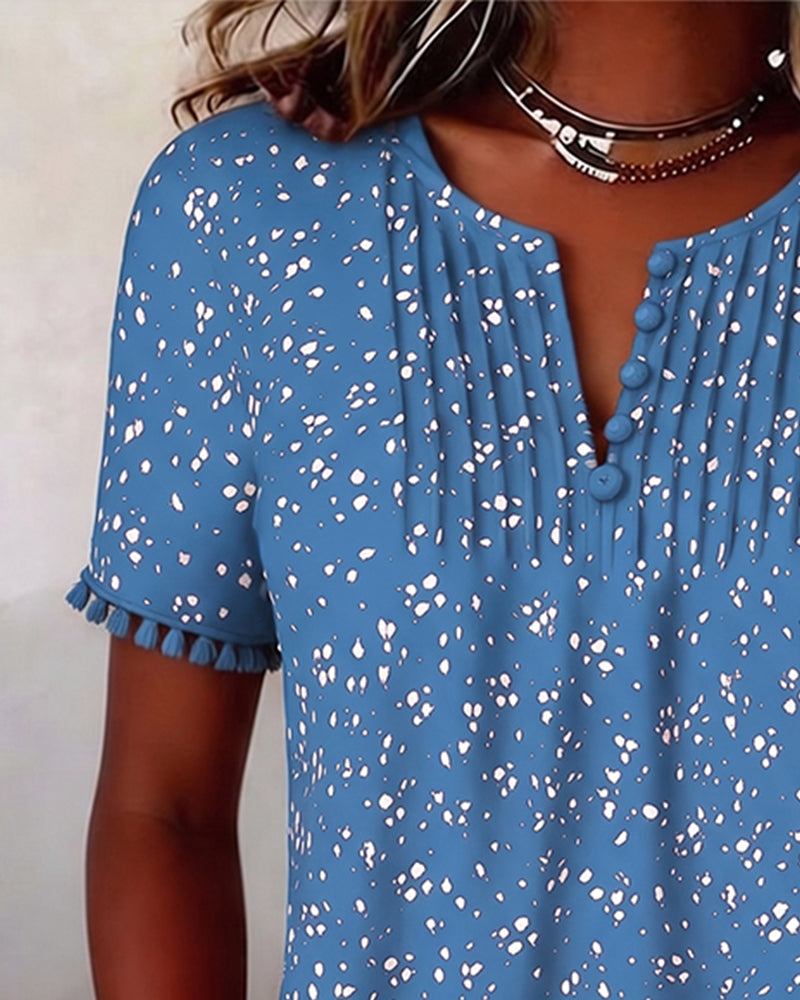 Blouse Point Blanc Frange Manches Courtes