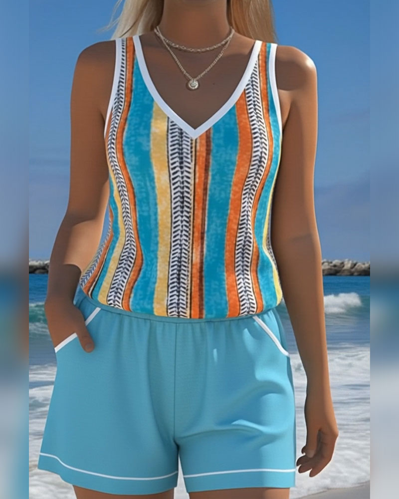 Tankini Maillot De Bain Col V Imprimé