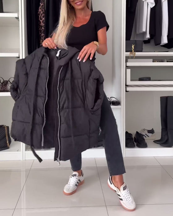 Vestes matelassées à manches courtes avec fermeture éclair et capuche de couleur unie