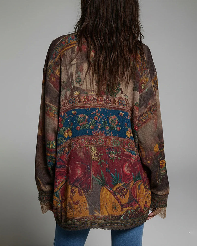 Blouse à Motifs Dentelle et Imprimé Florale