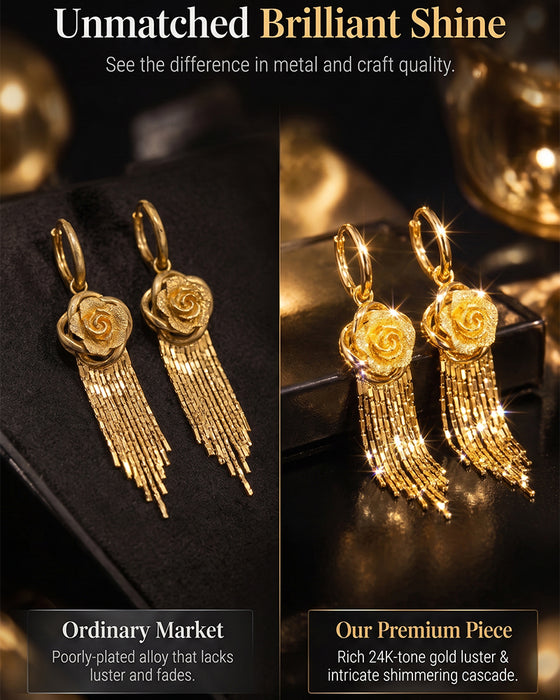 Boucles D'oreilles Fleur Dorée Avec Pompons