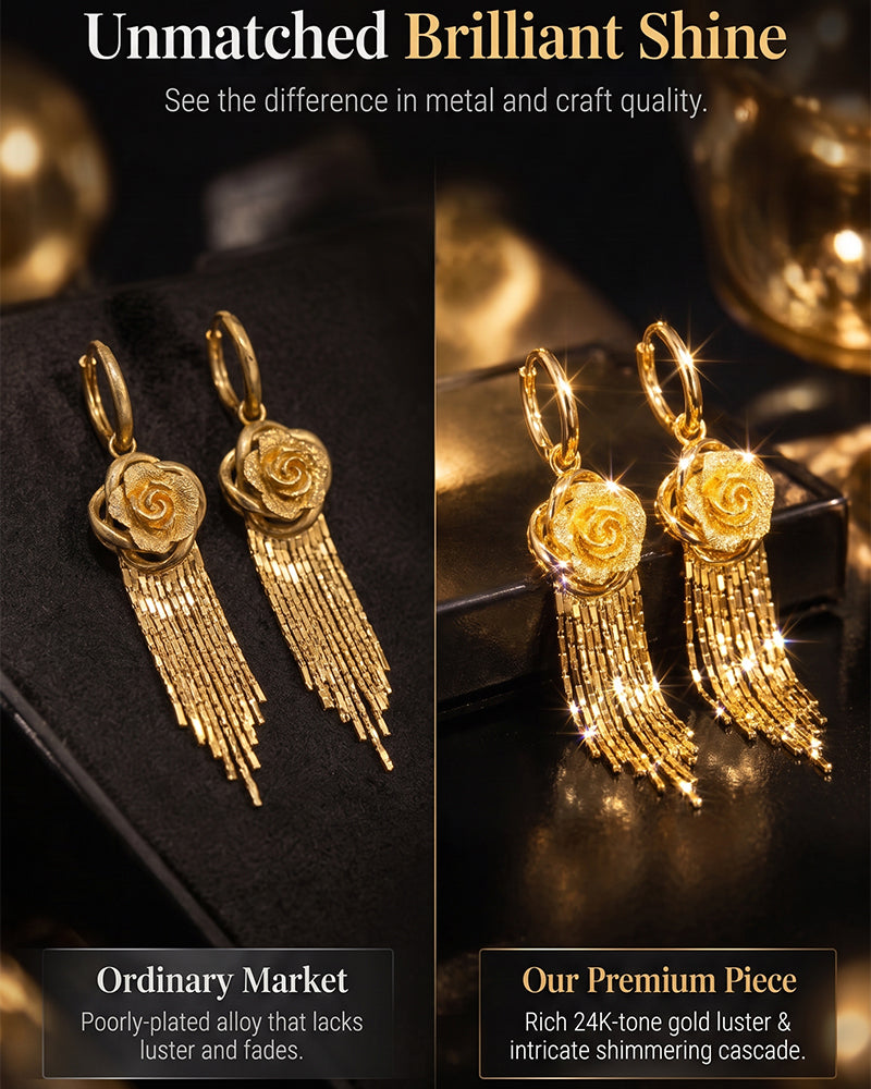 Boucles D'oreilles Fleur Dorée Avec Pompons