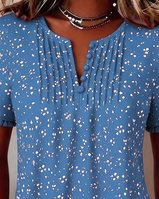 Blouse Point Blanc Frange Manches Courtes