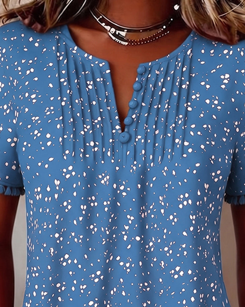 Blouse Point Blanc Frange Manches Courtes