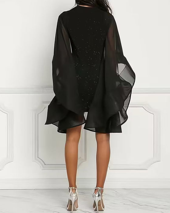 Robe Scintillante À Col Rond Et Manches Chauve-Souris