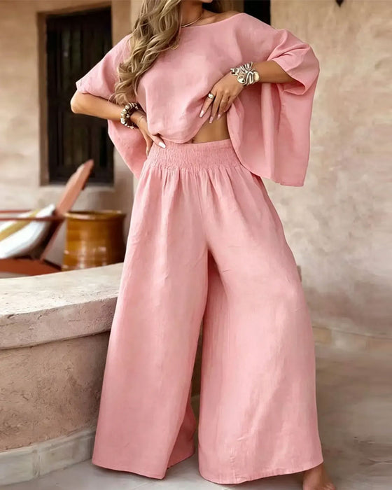 Ensemble Unie Manche Chauve-Souris Haut Pantalon Large