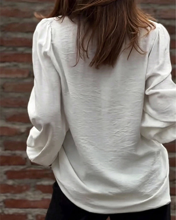 Blouse Col En V Bouton Devant Volant Manches Ballon