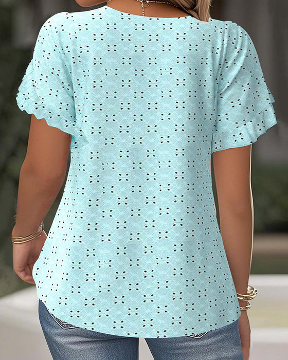 T-shirt à Volants Manches Courtes Découpé