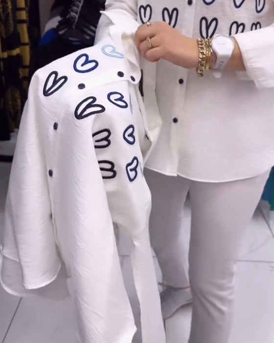 Chemise boutonnée simple imprimé coeur