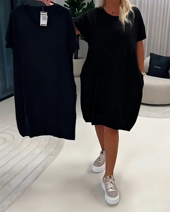 Robe Manches Courtes Encolure Ronde Loose-Fit