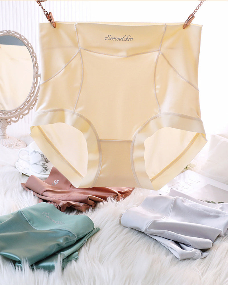 Culotte Femme Taille Haute En Satin Soie Glacée Sans Couture Effet Push-Up Et Gainant